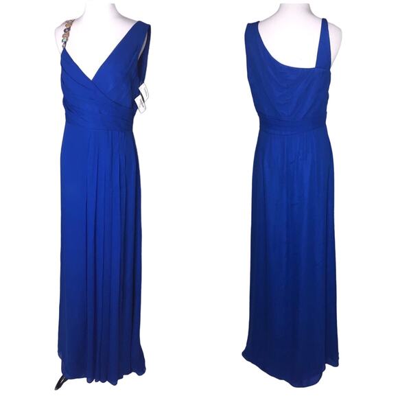 Kay Unger Blue Silk Maxi Dress Neiman Marcus NWT - Picture 1 of 5